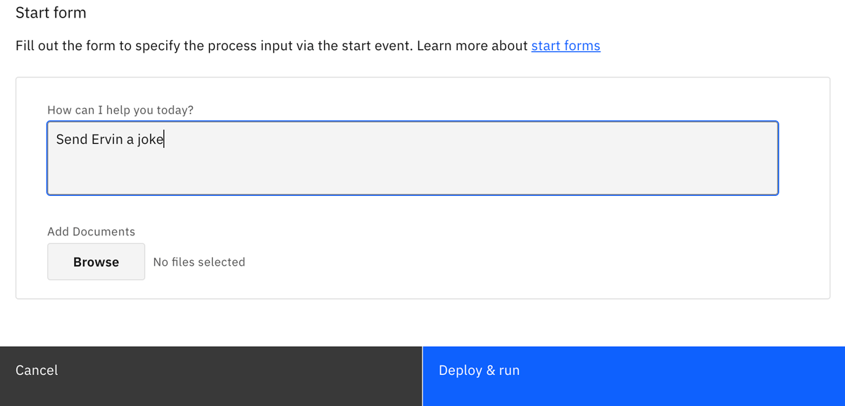 Example AI agent start form