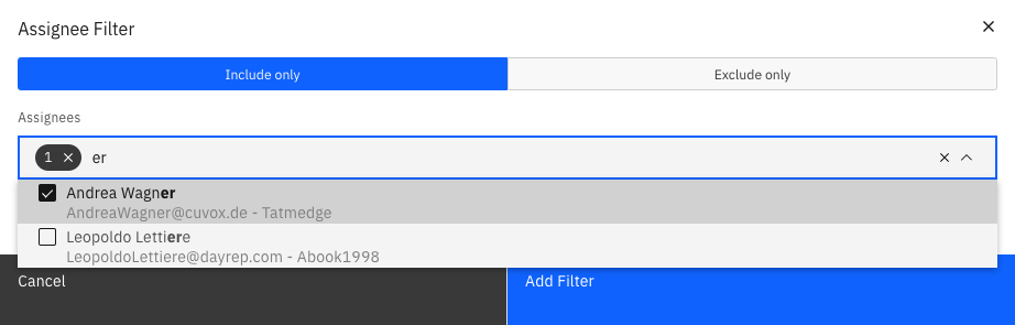 Assignee/Candidate group filter modal