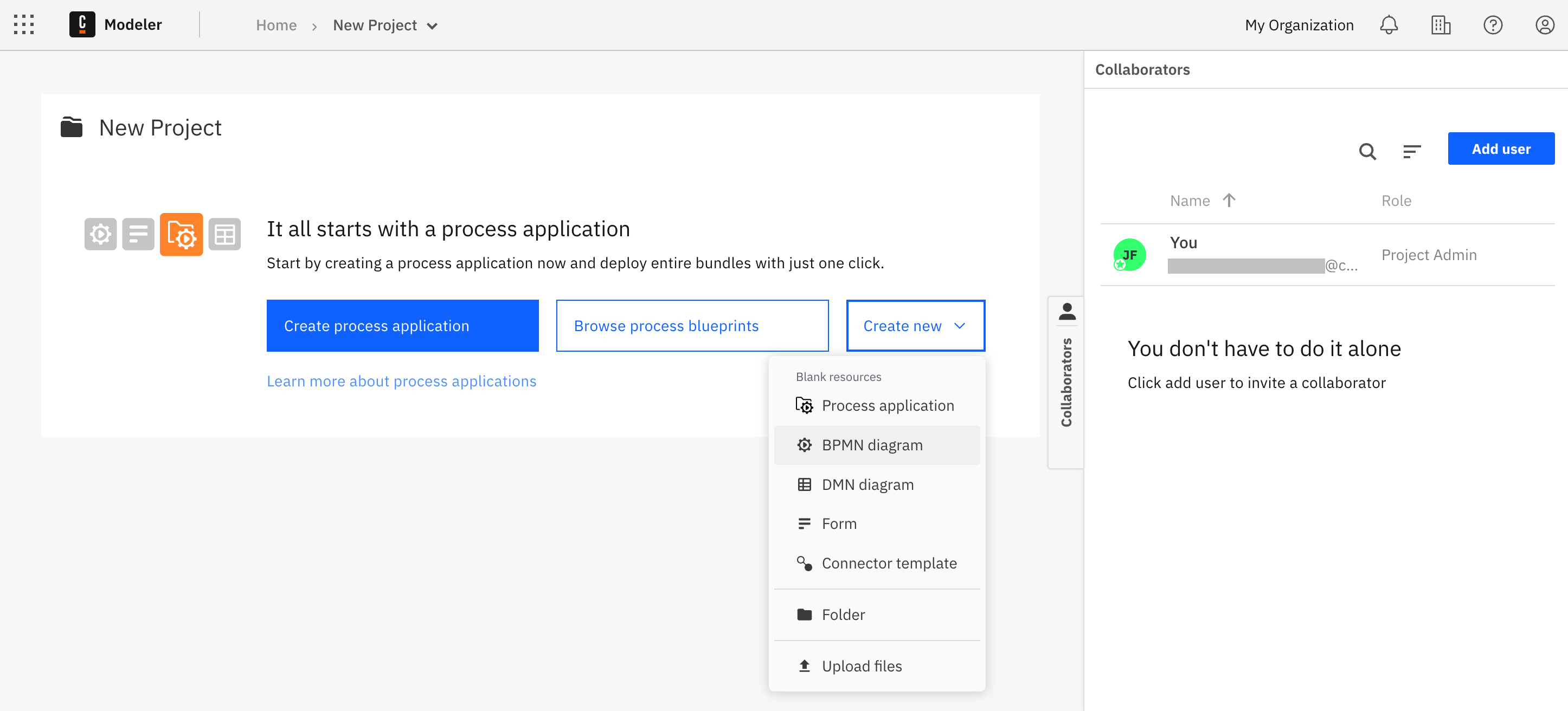 blank project create bpmn diagram