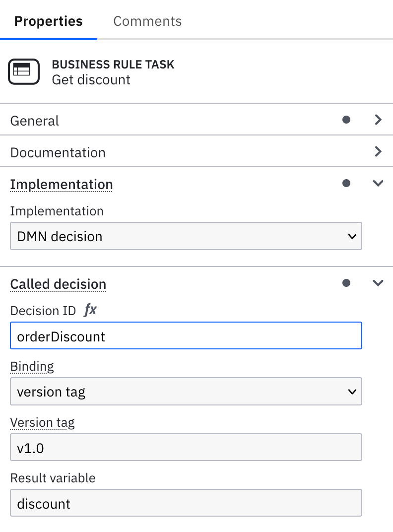 called decision section in properties panel