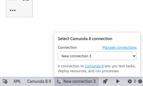 New connection selected in connection manager