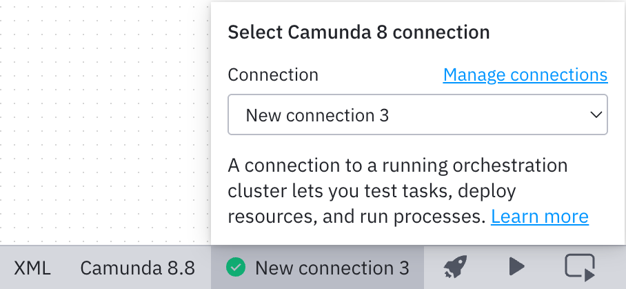 New connection selected in connection manager