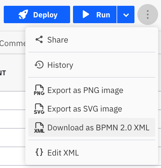 Download a BPMN diagram's XML definition or export it as an image