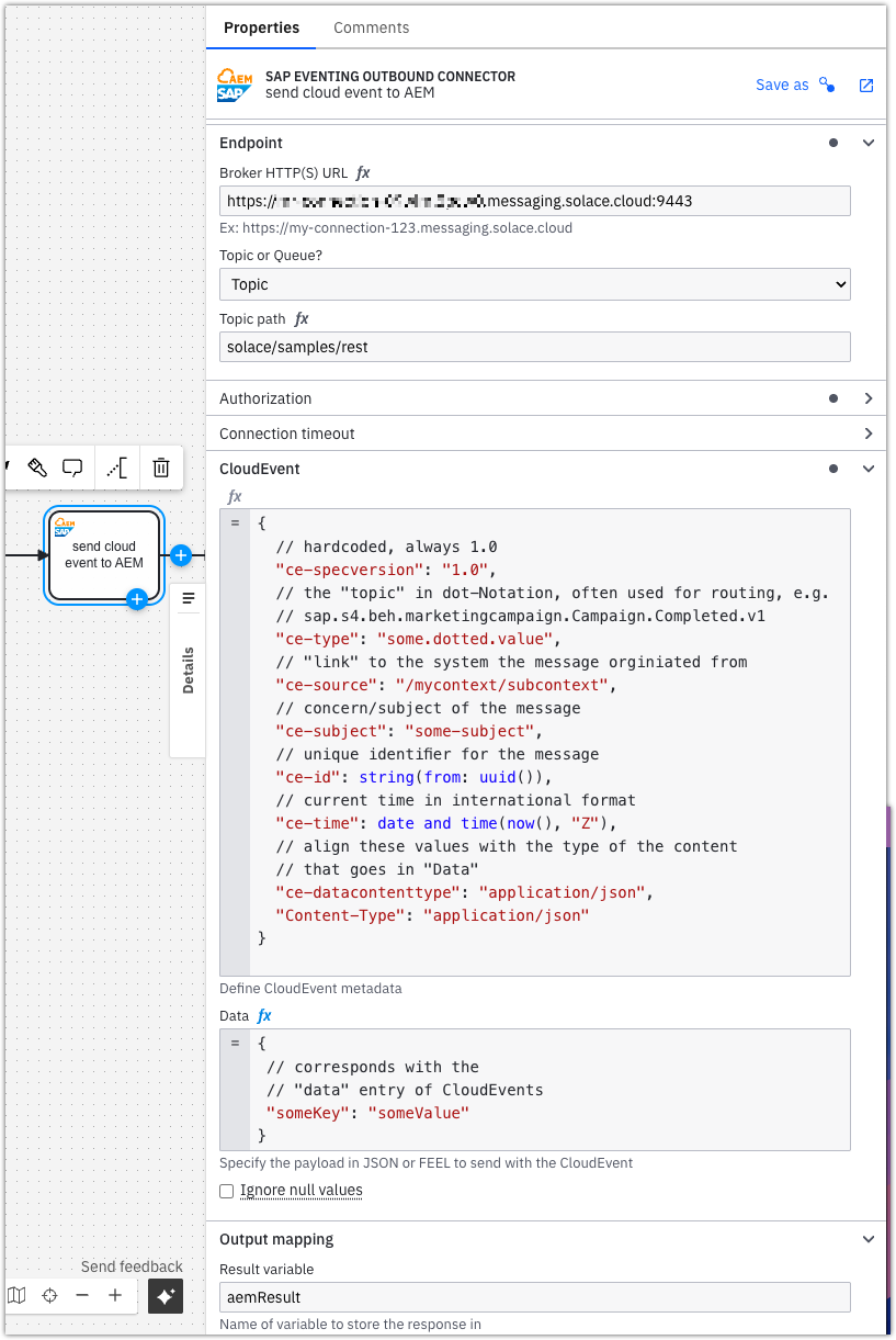 SAP eventing outbound connector configuration