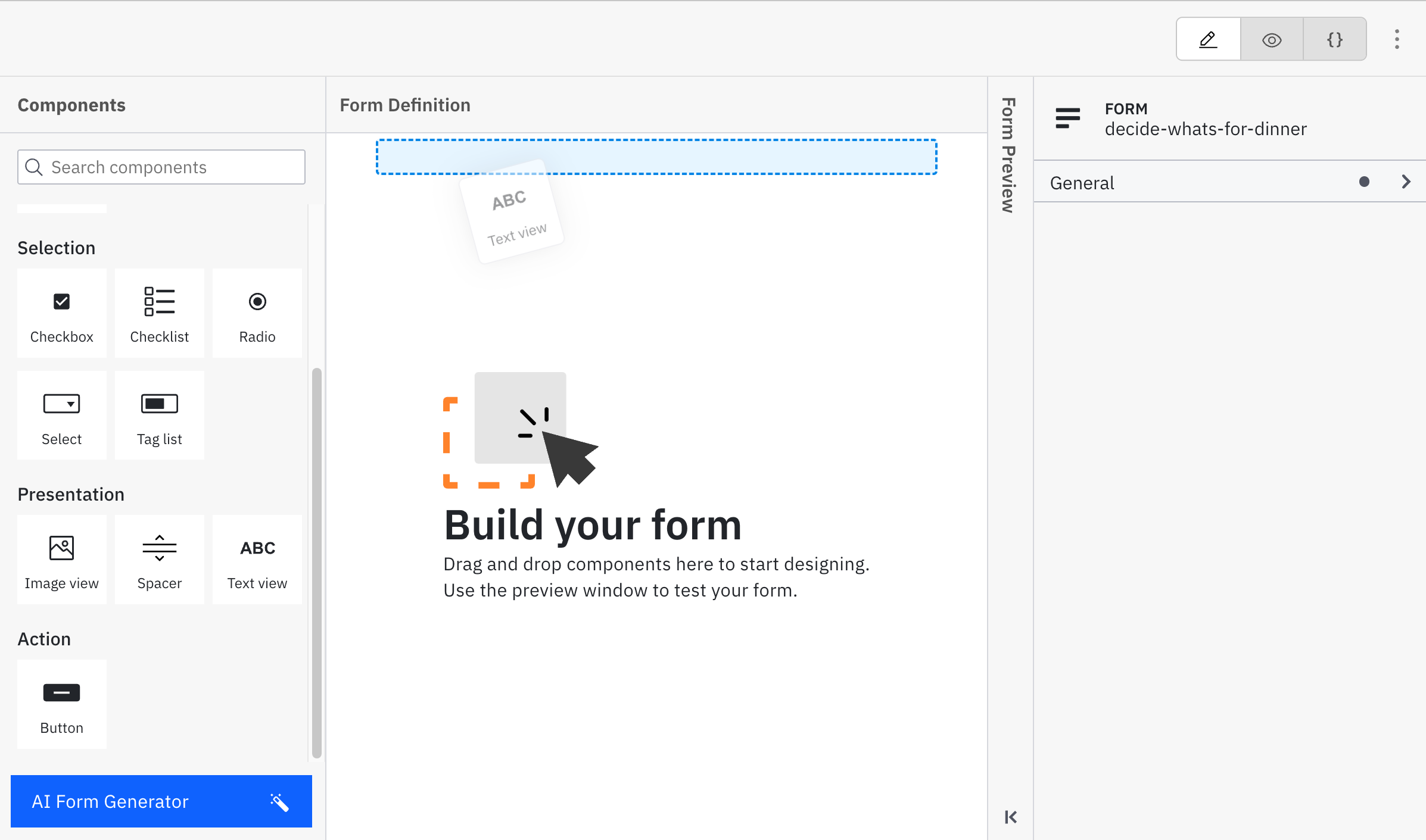 Dragging a component to a form