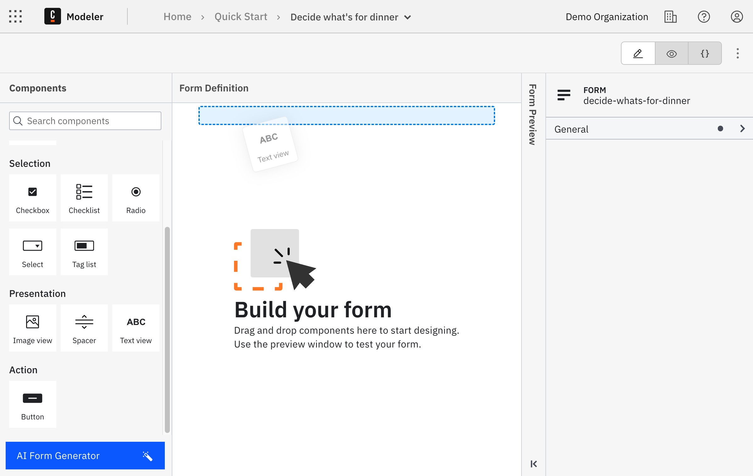 Dragging a component to a form