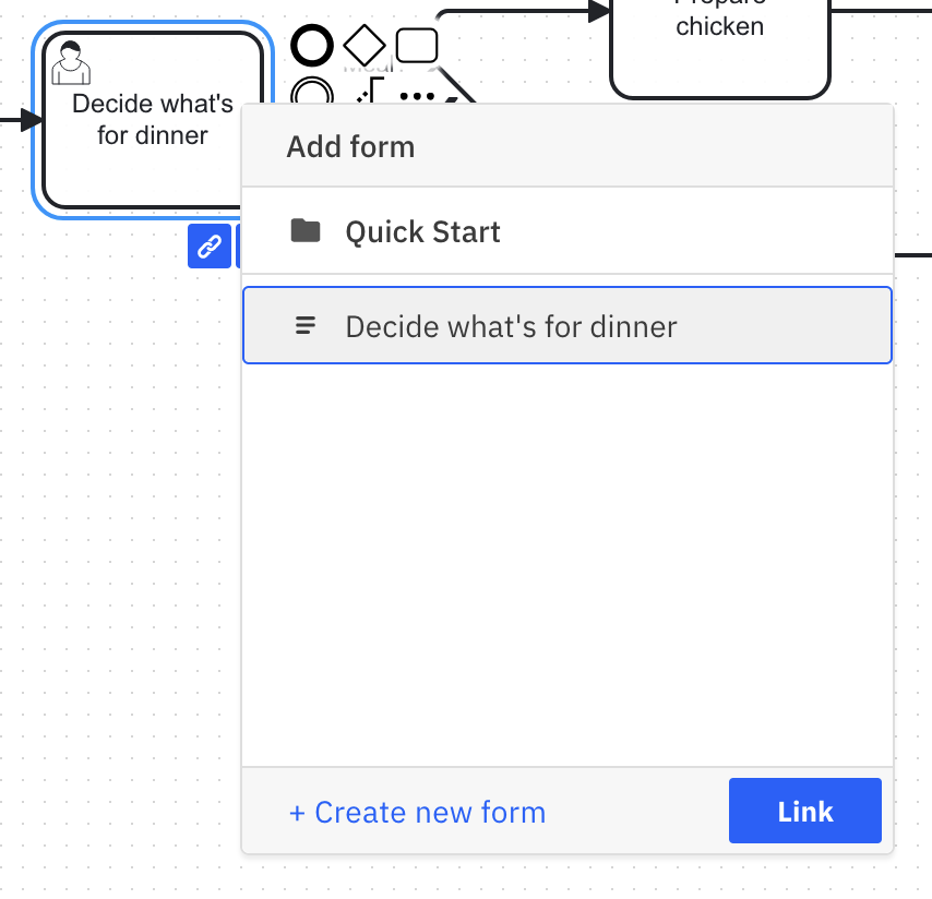 Selecting a form from the project