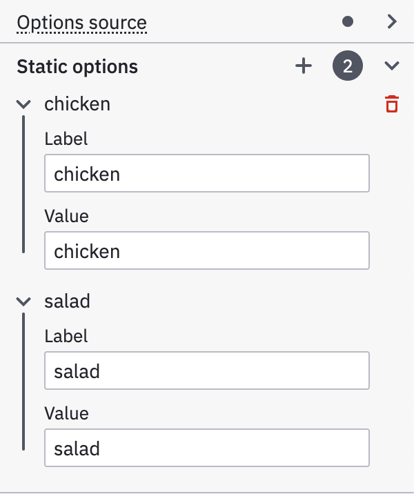 Defining a radio group's static option values