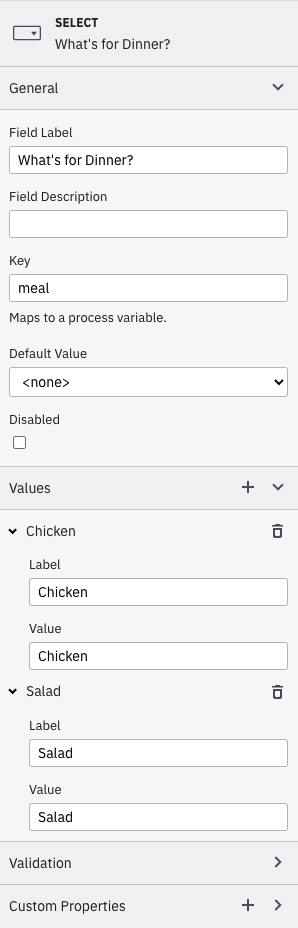 Defining a radio group and its values