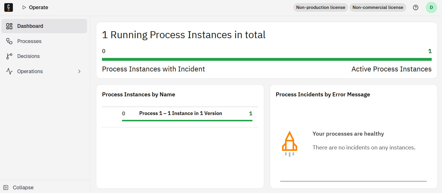 Active process instance visible in Operate