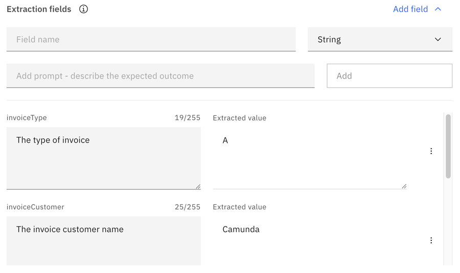 Data extraction fields