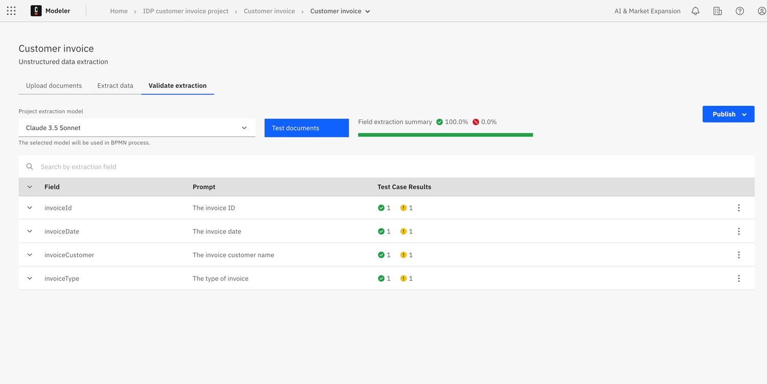 Validate extraction screen