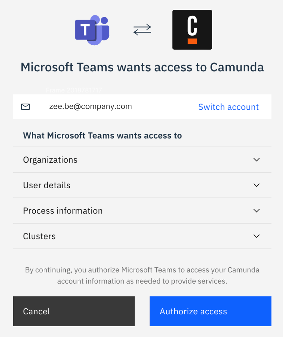 Microsoft Teams Camunda App access