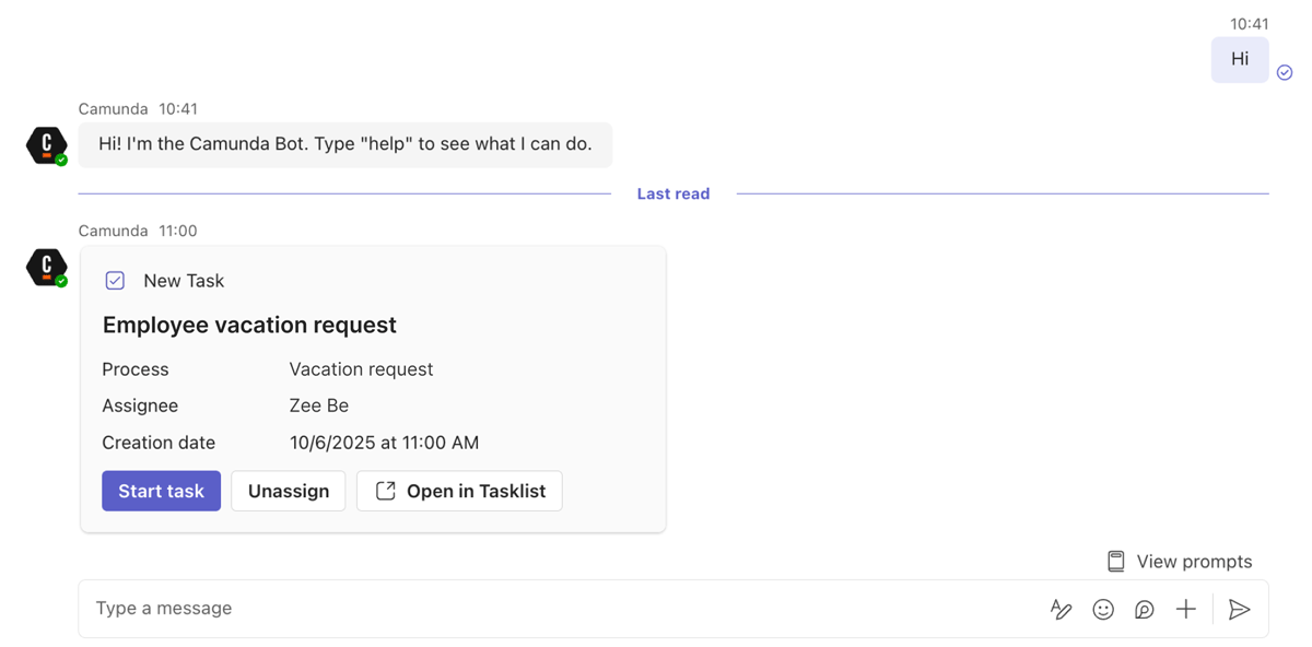 Microsoft Teams Camunda App notifications