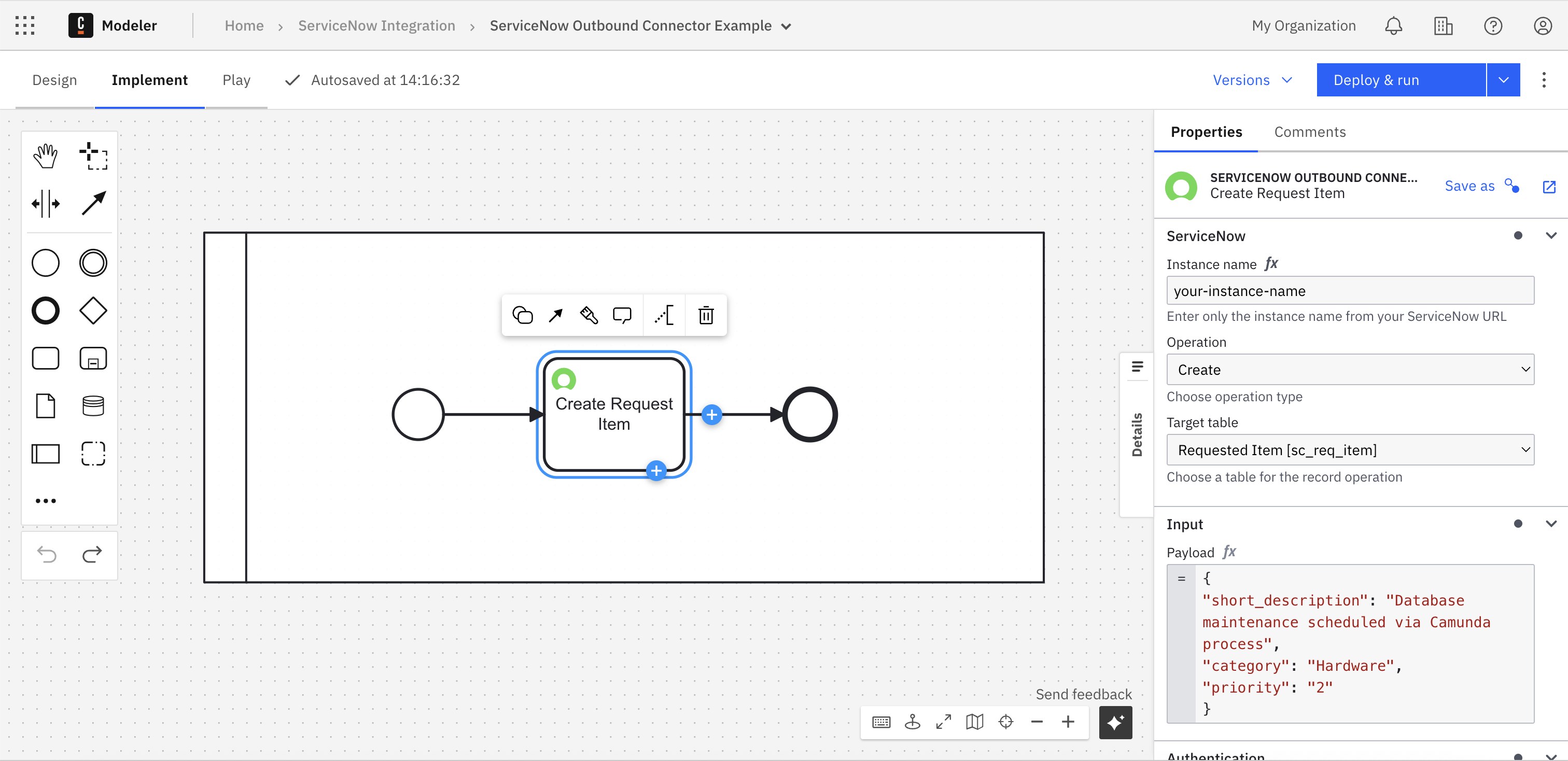 ServiceNow Outbound Connector example