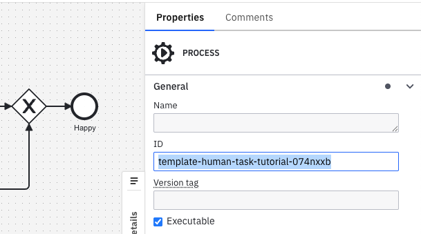 process ID in properties panel
