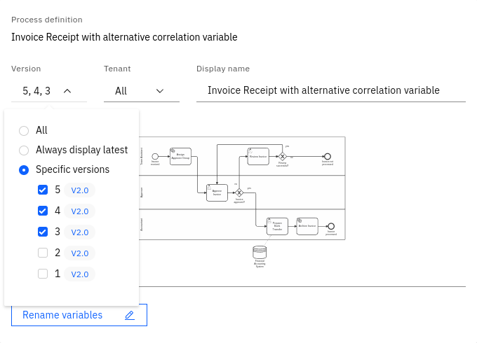 Process Version selection in the report builder in Camunda Optimize