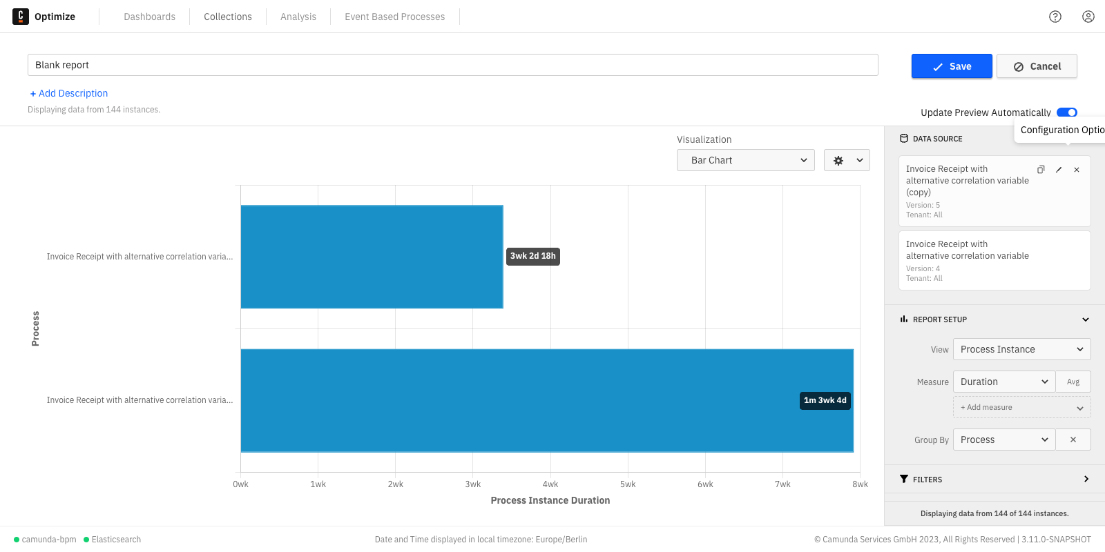 Report with two versions of the same process