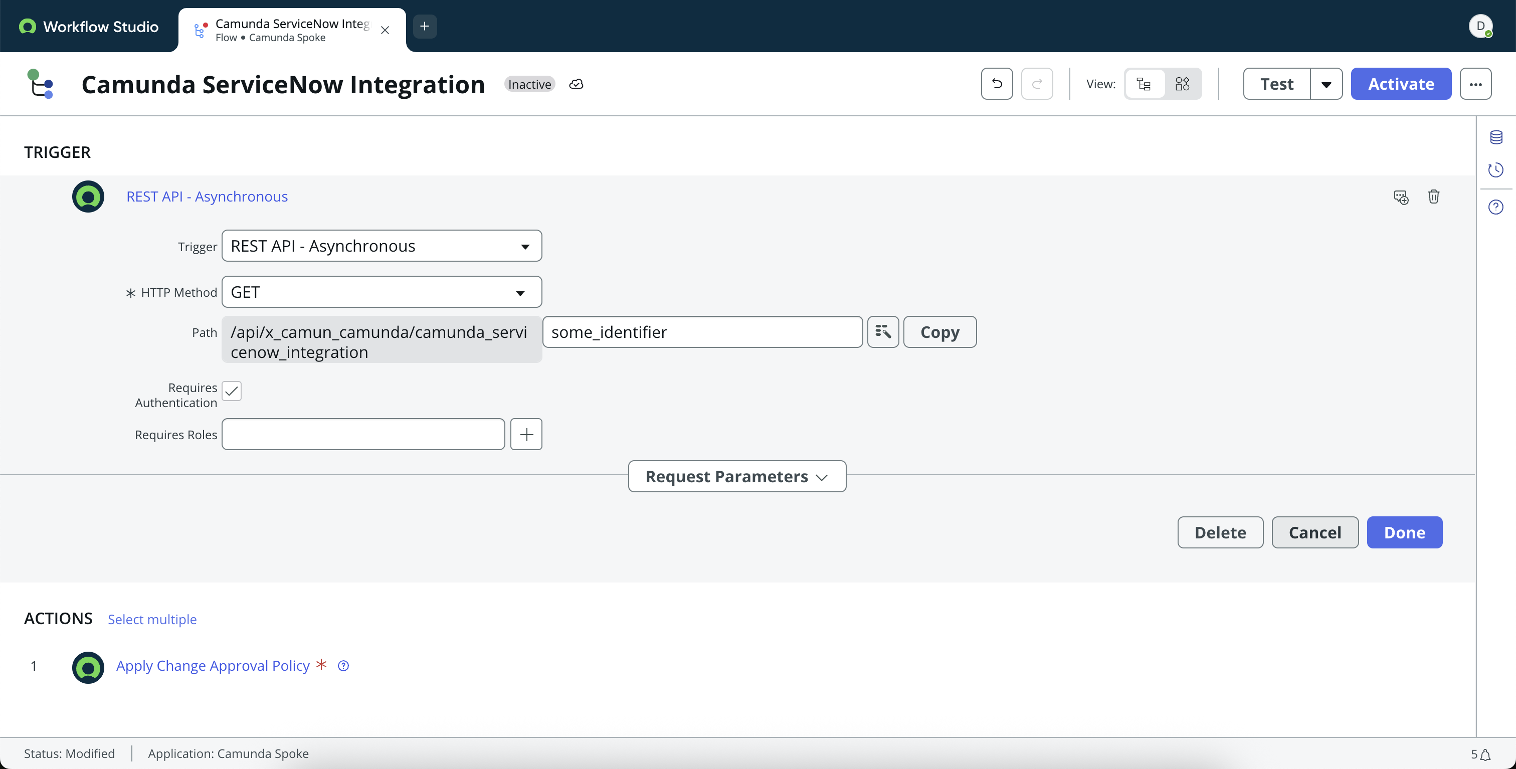REST API trigger configuration
