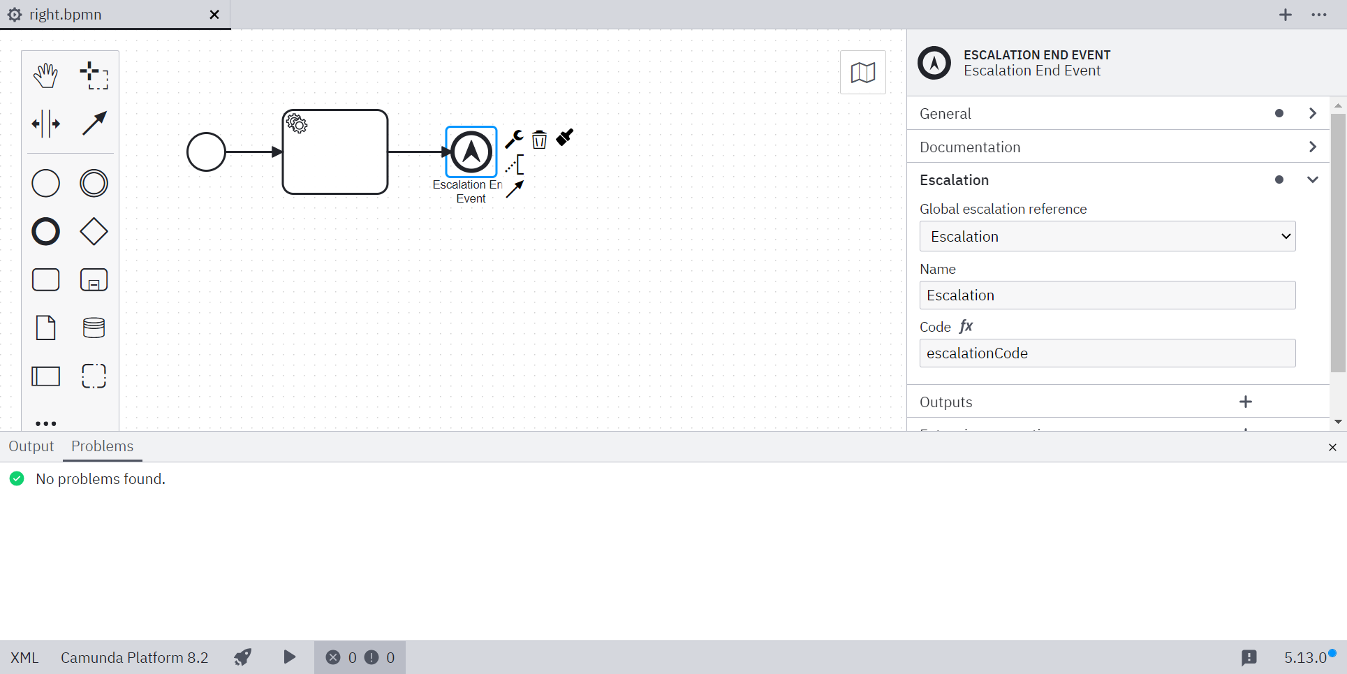 Escalation selected and escalation code specified