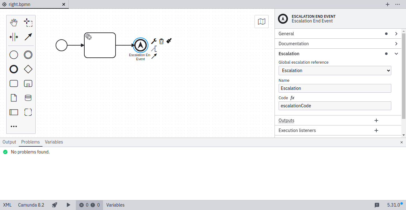 Escalation selected and escalation code specified