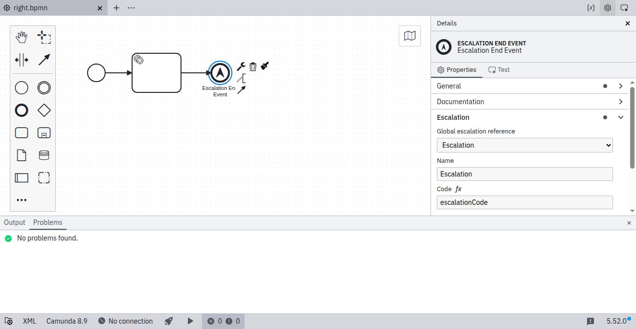 Escalation selected and escalation code specified