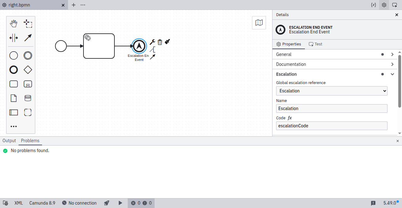 Escalation selected and escalation code specified