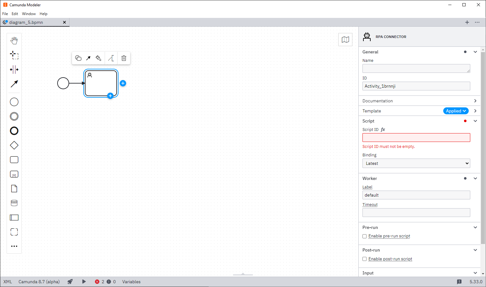 A screenshot of configuring a RPA Task