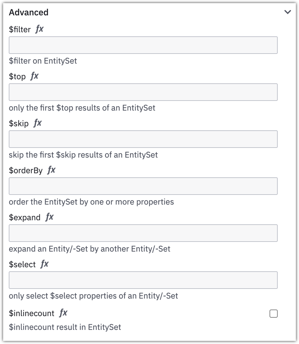 Advanced options of the SAP OData connector element template