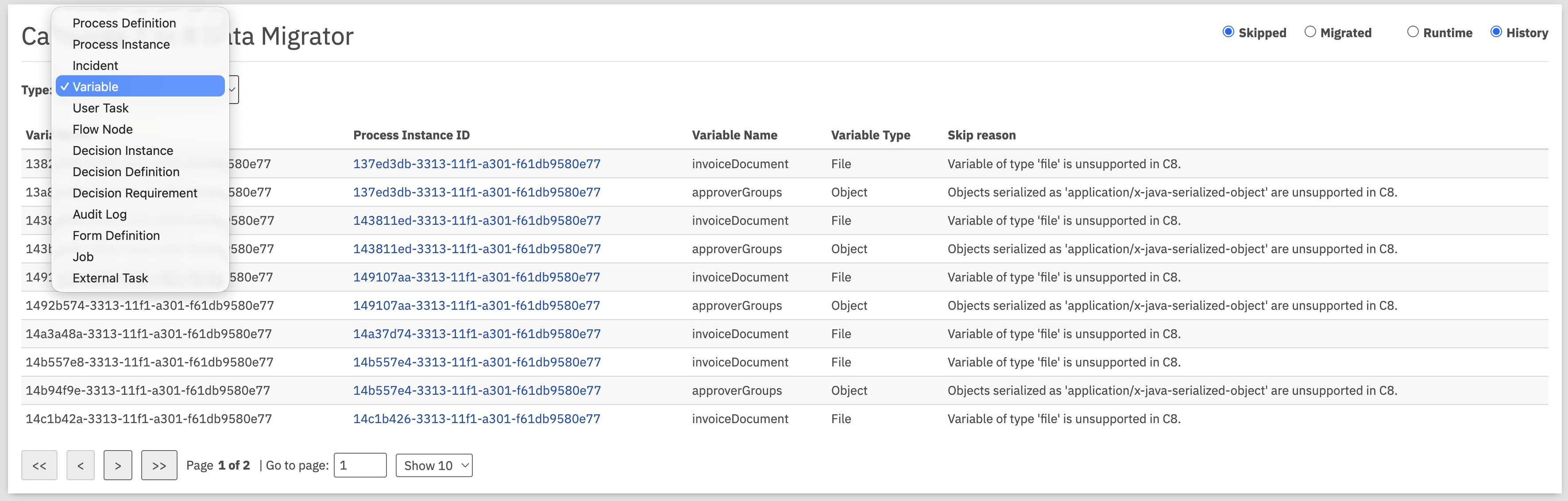 Skipped Entity Type Selection