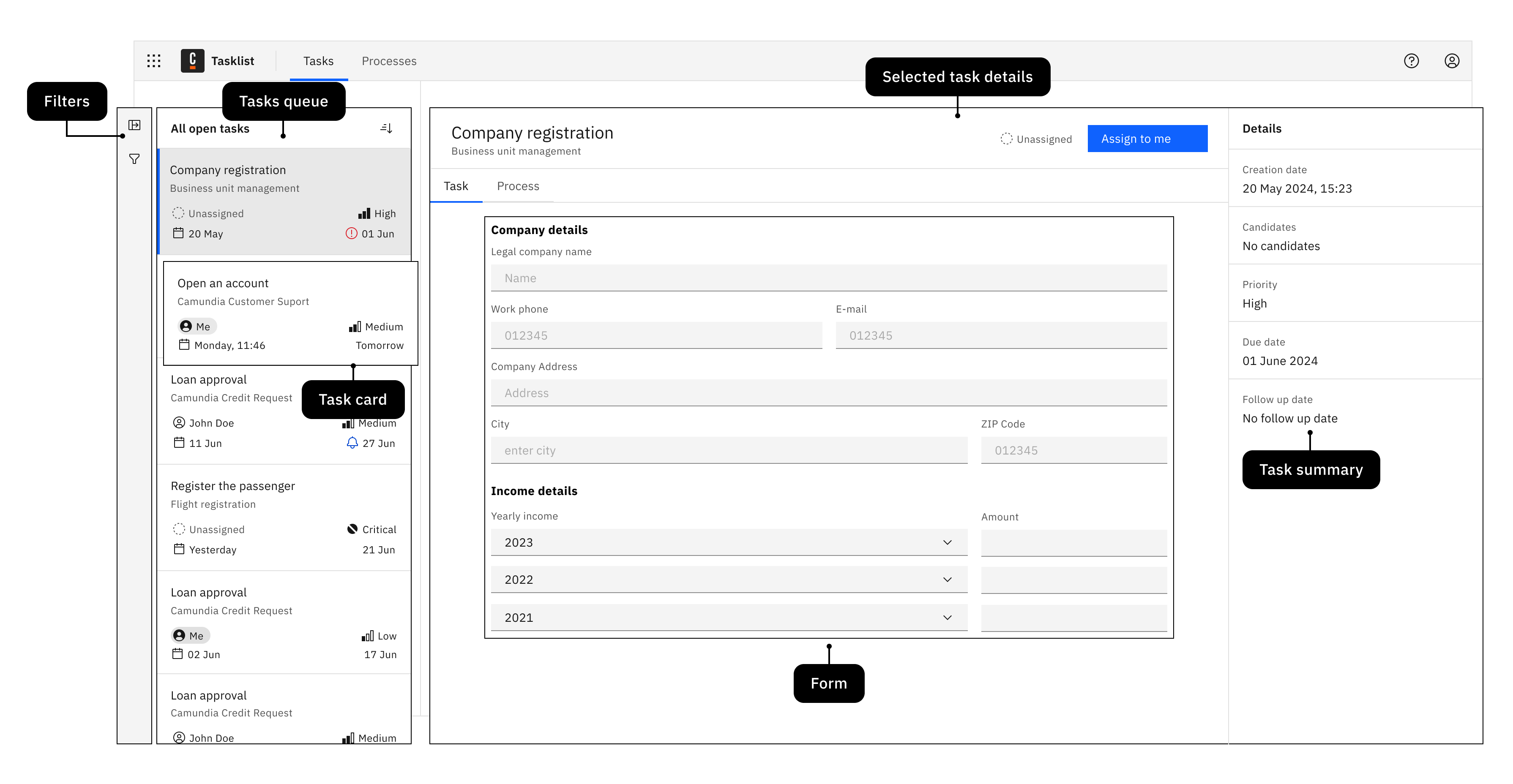 Tasks page layout