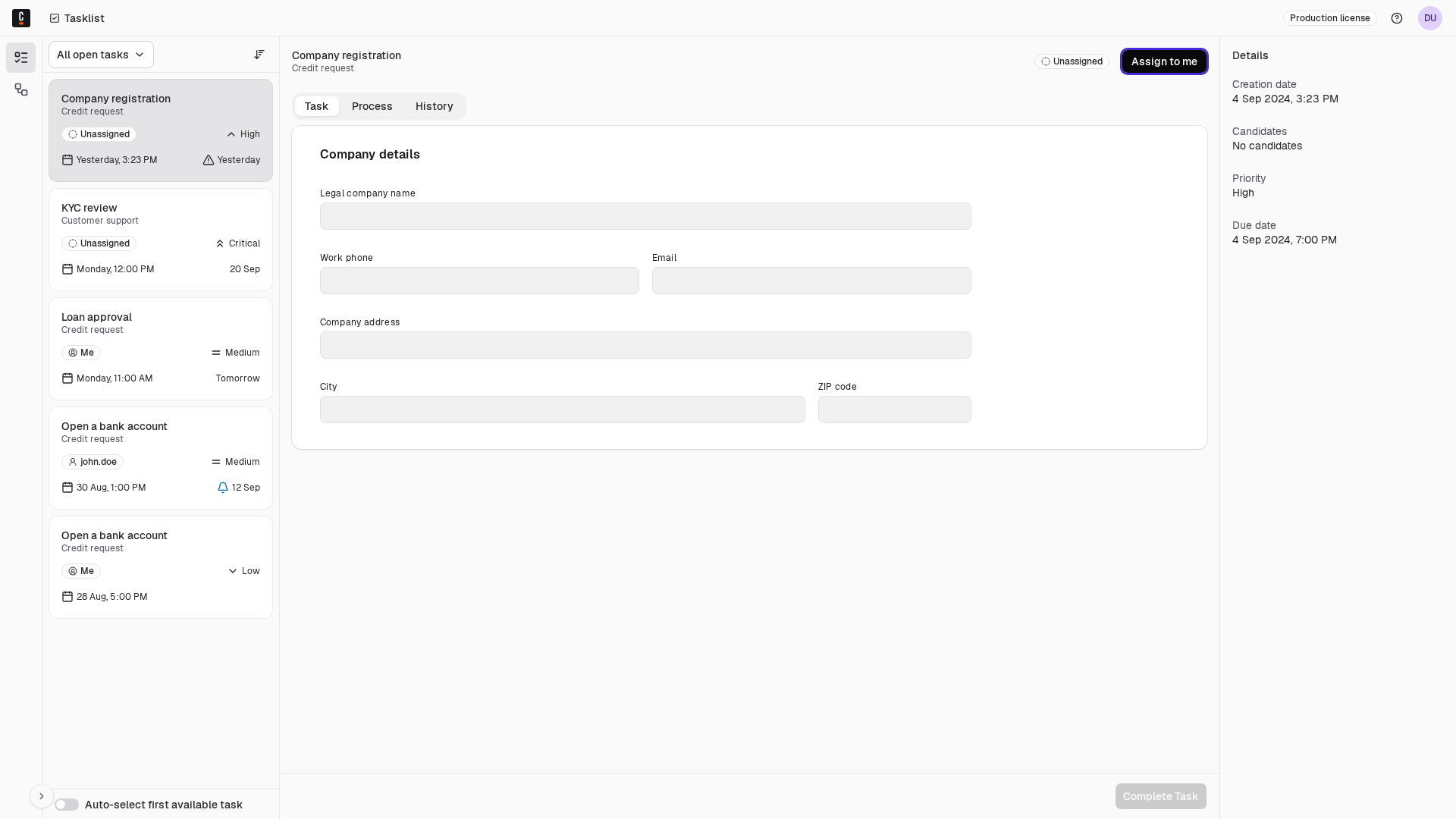 Task cards showing priority labels in Tasklist