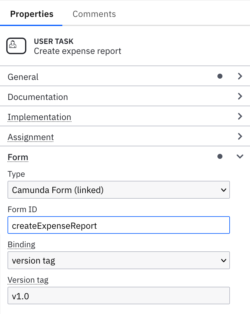 form section in properties panel