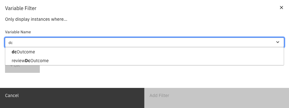 Searching through the variables in variable filter