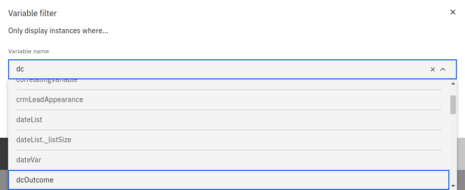 Searching through the variables in variable filter