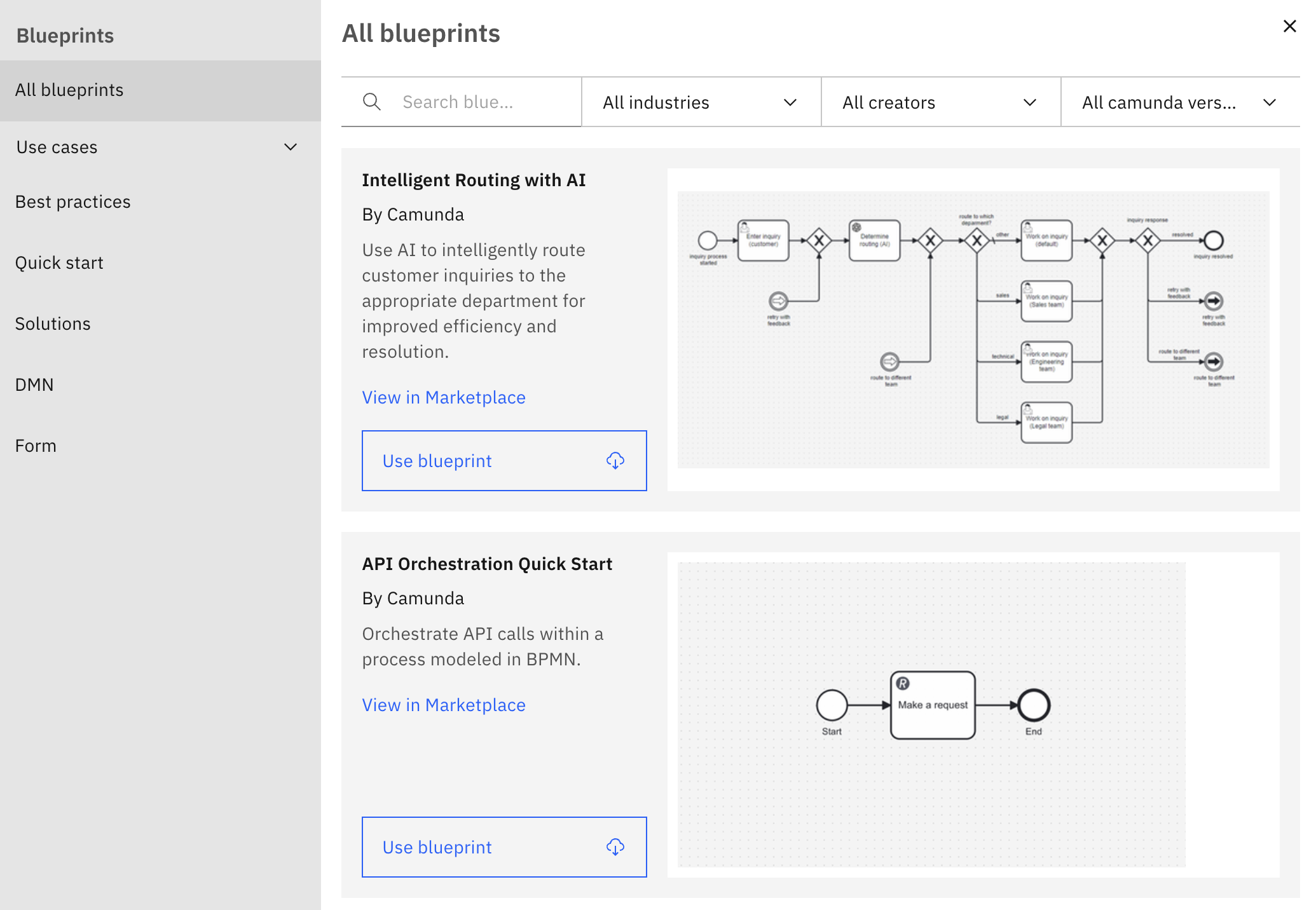 web modeler blueprint browsing