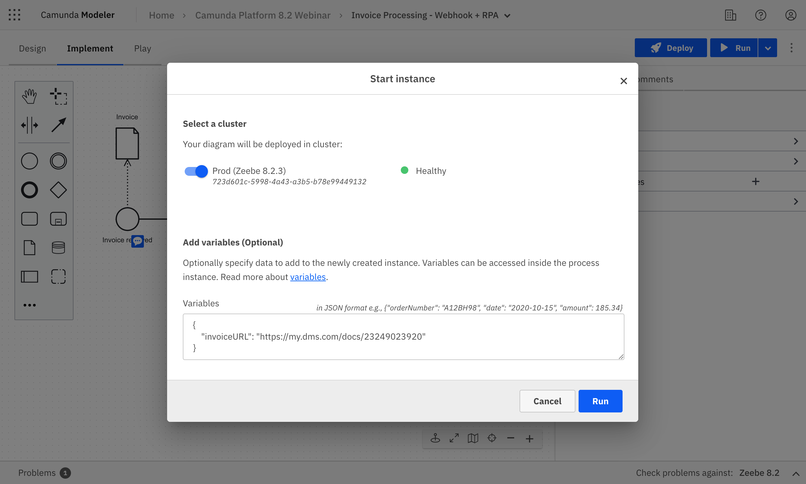 Running a process from Web Modeler