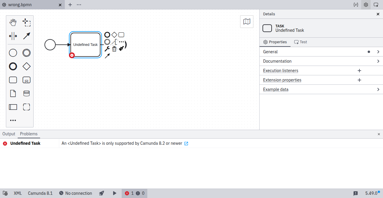 Element type not supported by selected version