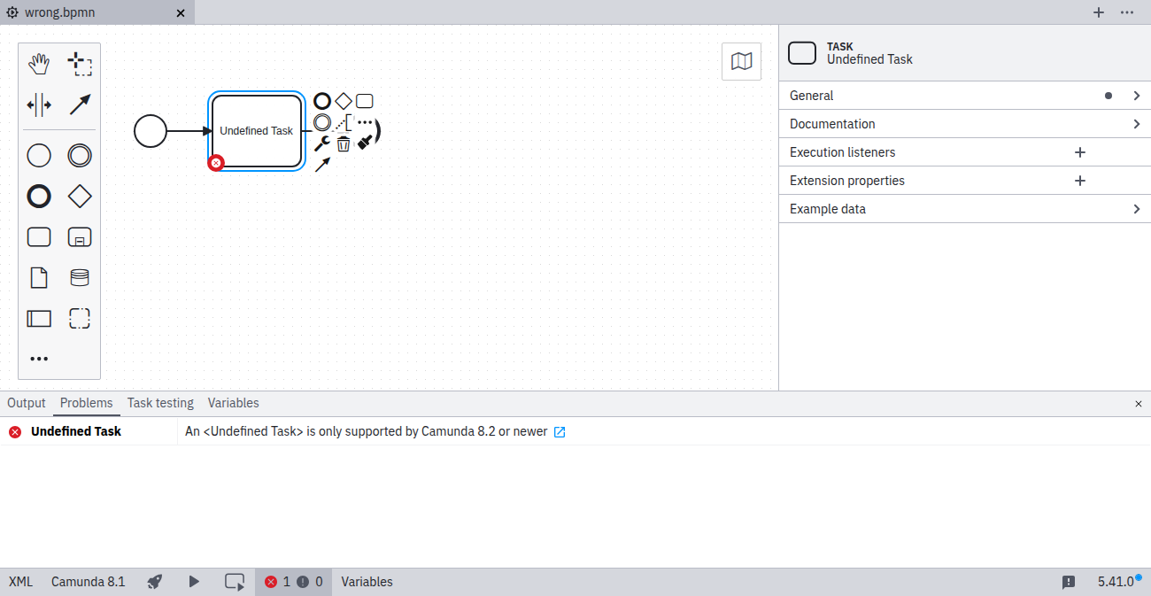 Element type not supported by selected version