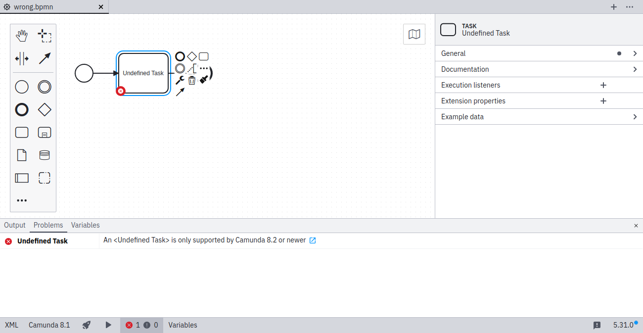 Element type not supported by selected version