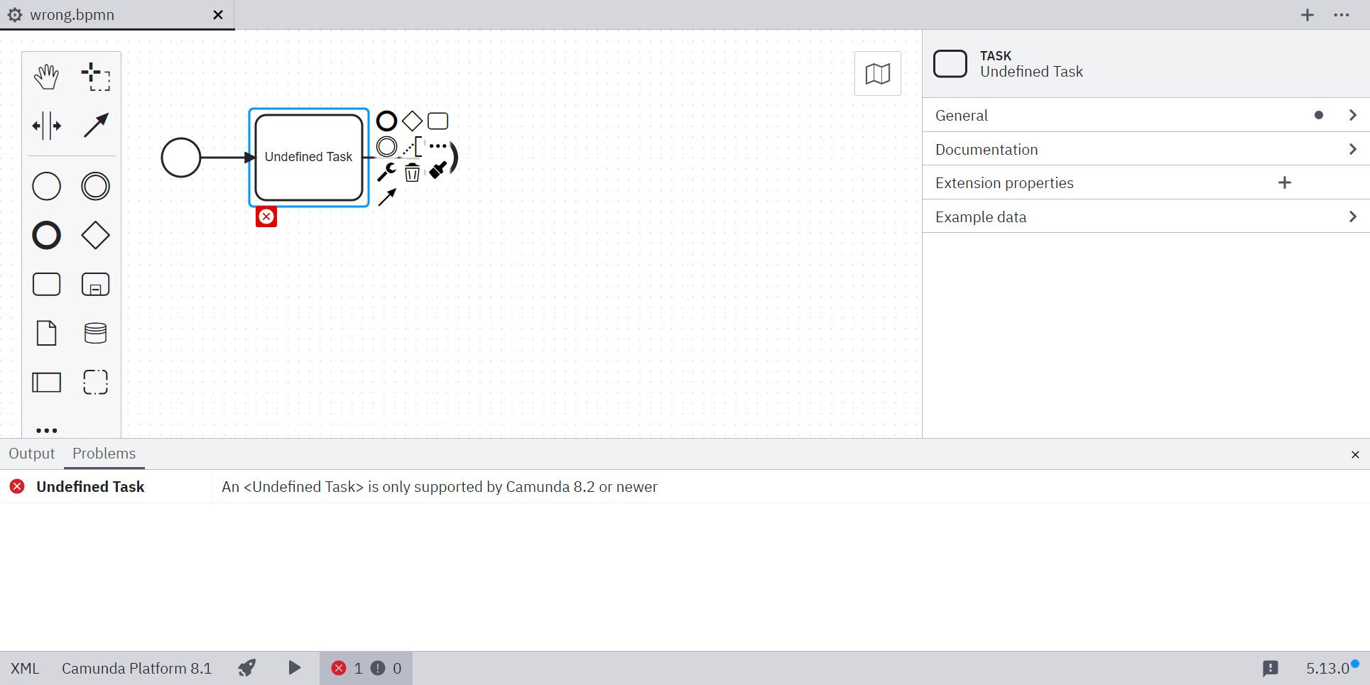 Element type not supported by selected version