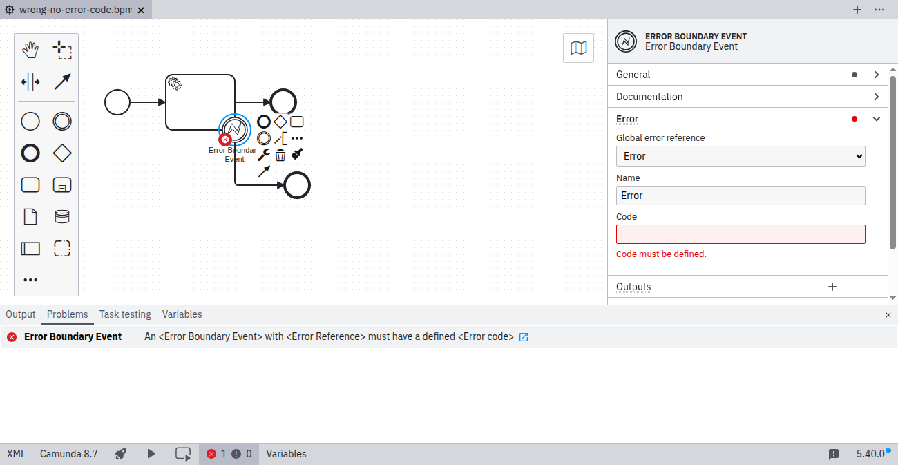 No error code specified
