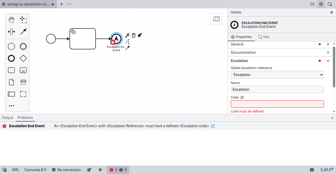 No escalation code specified