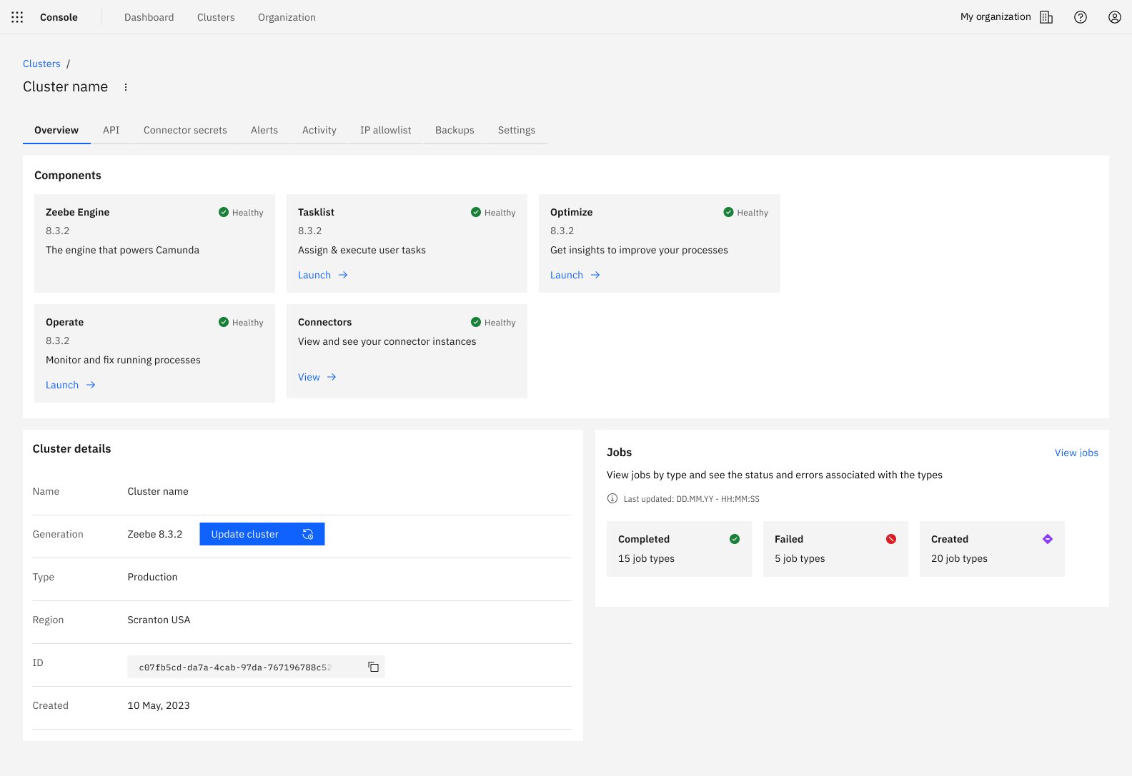 Cluster overview with Jobs card